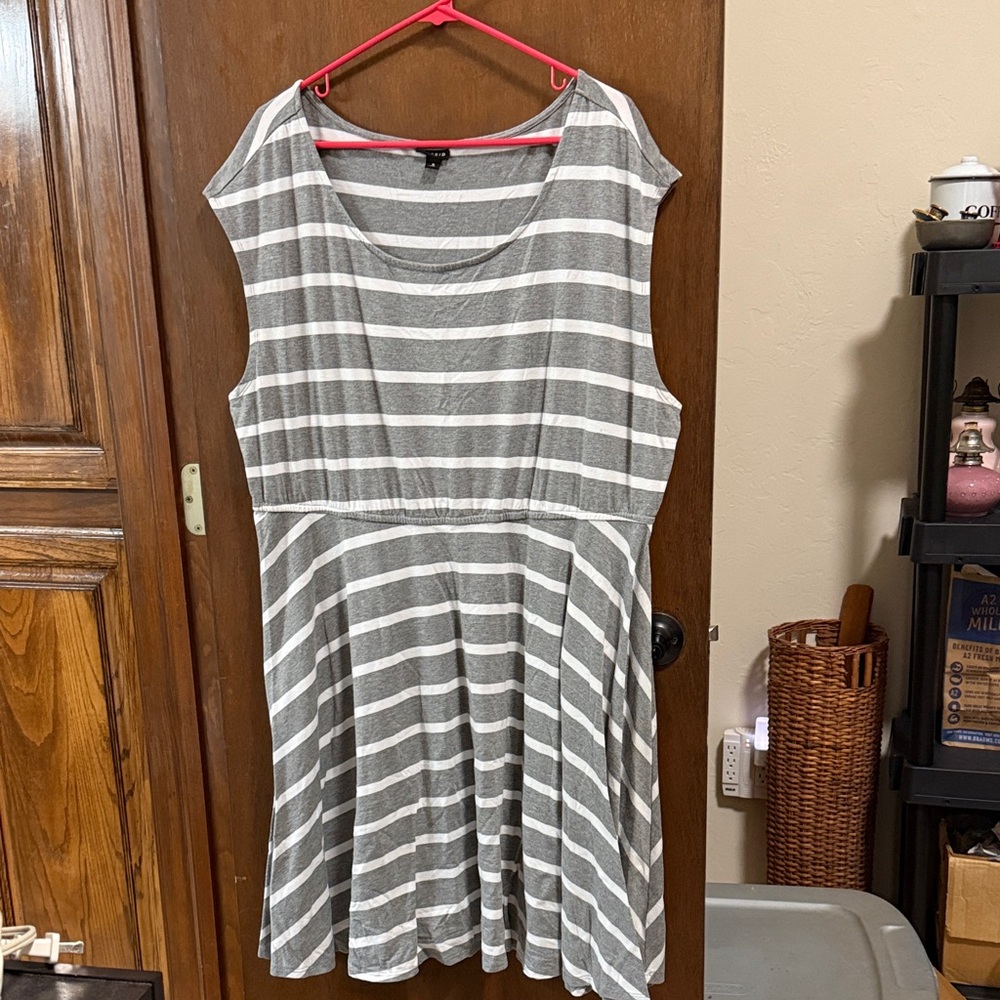 Torrid Gray and White Striped Midi Dress